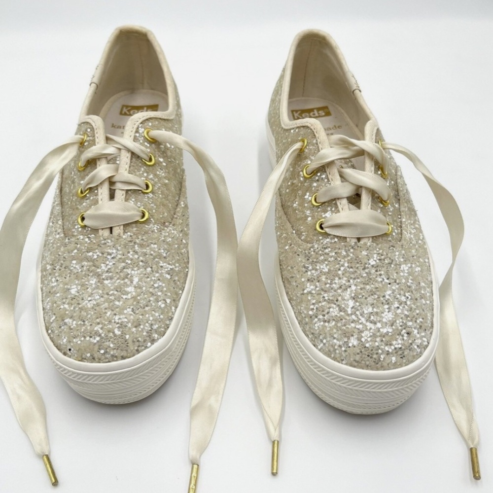 Kate Spade Keds Glitter Sparkle Sneakers Lace Up Wedding Bride